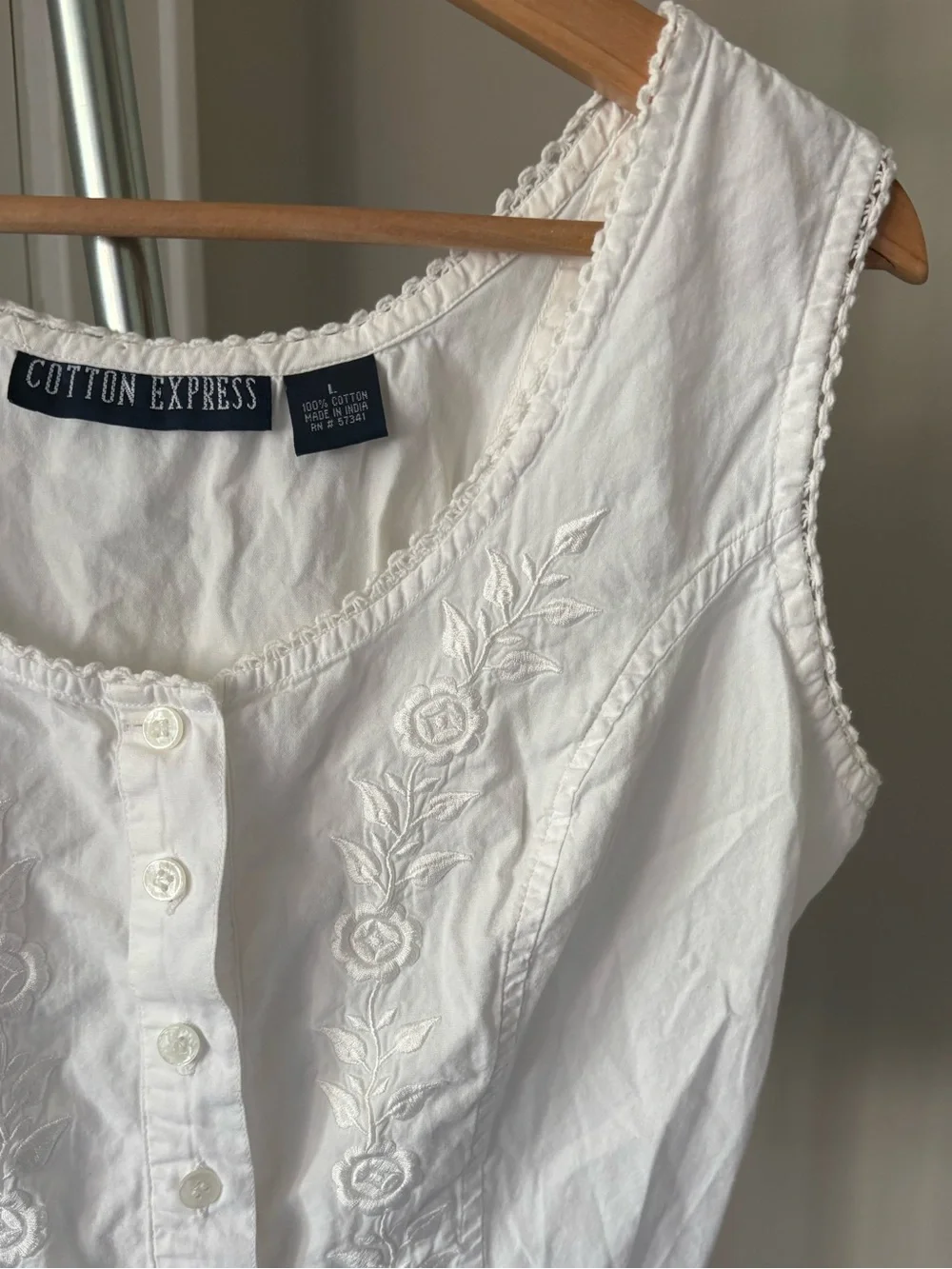 Cotton Express White Embroidered Crop Corset Back Vest Tank Sz Large - Picture 3 of 6